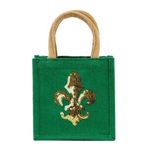 Green and Gold Sequin Fleur-de-Lis Petite Gift Bag